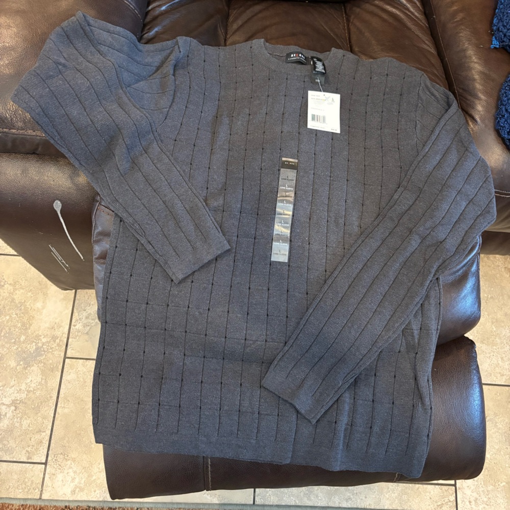 Claiborne Men's Charcoal Ribbed Crewneck Sweater